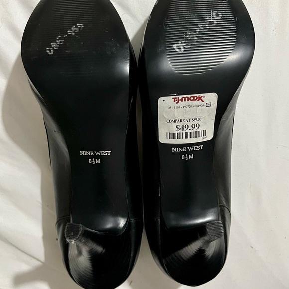 Women’s Nine West Black Leather Heel Loafers Size 8.5 Pumps - Picture 6 of 7
